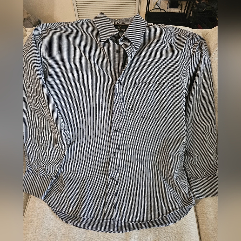 Bugatchi Navy and White Striped Shirt